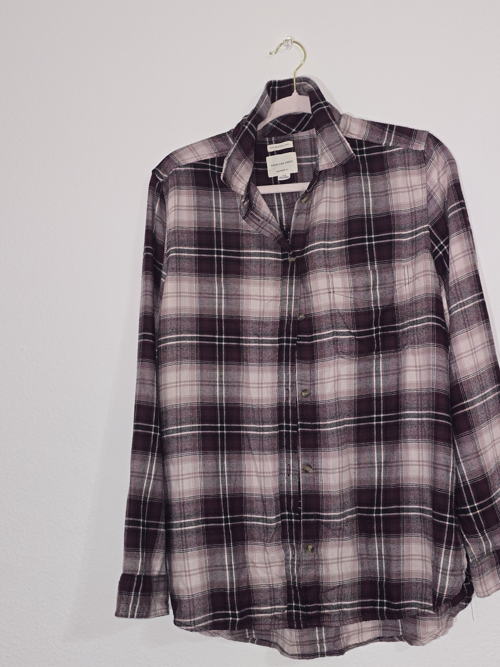 American Eagle Outfitters Pink and Black Plaid Button-Down Shirt